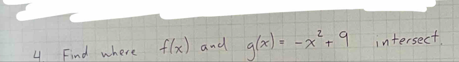 Find where f(x) and g(x)=-x^2+9 intersect.