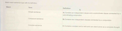 Match each seniance type with its definition.