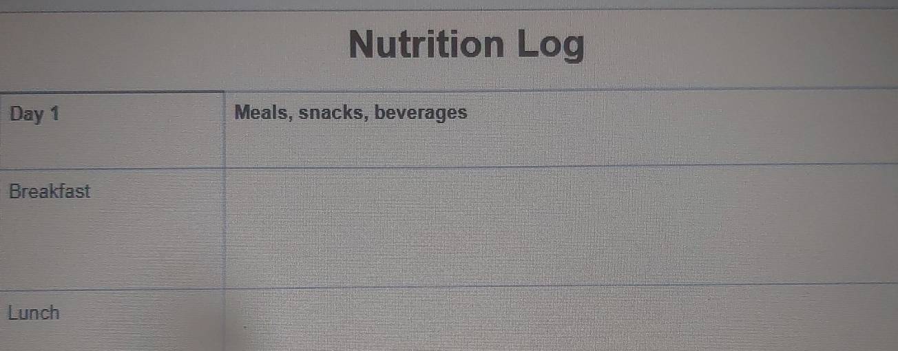 Nutrition Log
D
B
L