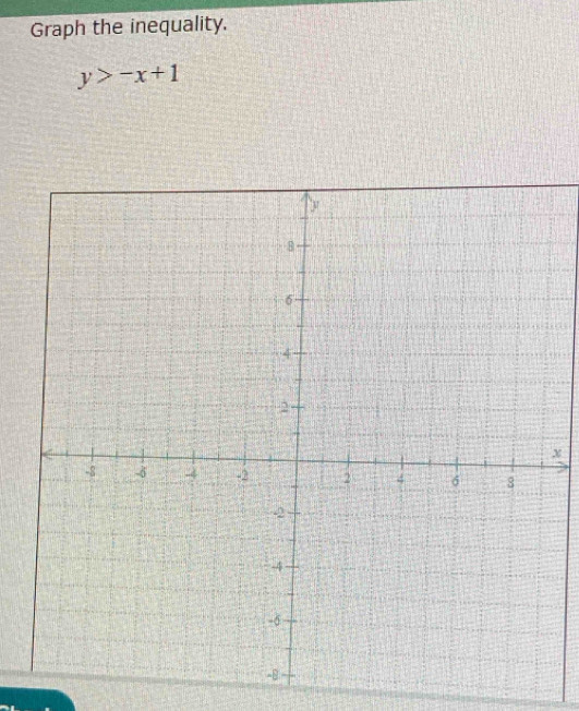 Graph the inequality.
y>-x+1
x