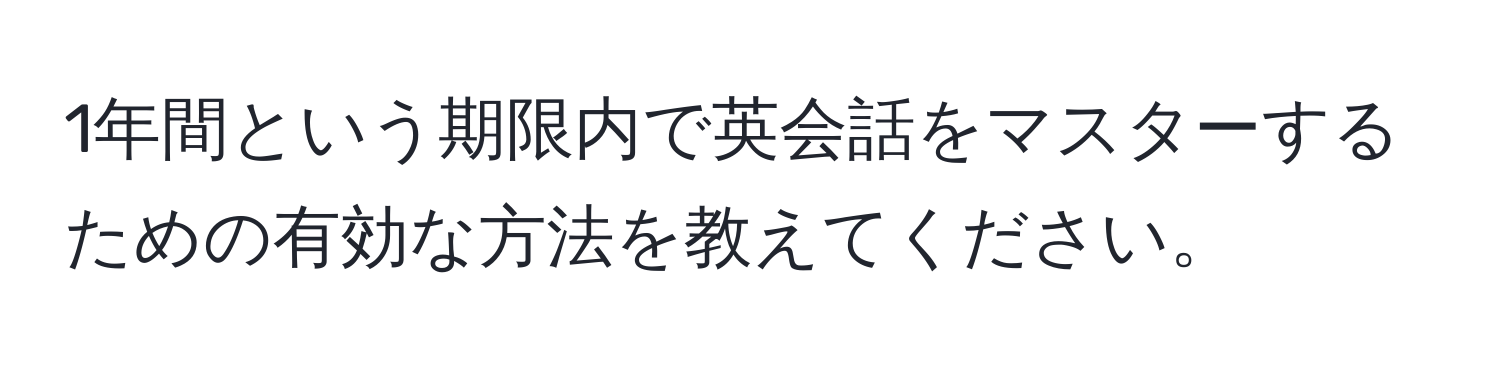 1年間という期限内で英会話をマスターするための有効な方法を教えてください。