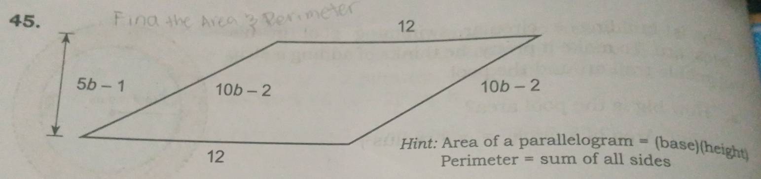 Hint: Area of a parallelogram = (base)(height)