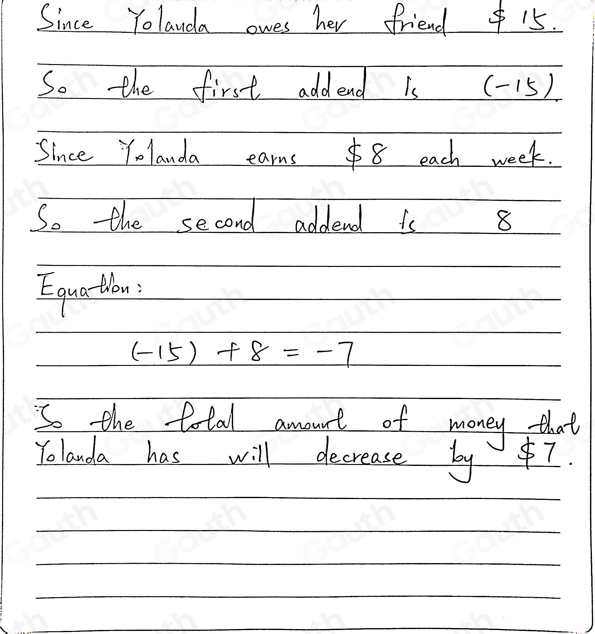 Solved: On the Back! 6. Yolanda owes her friend $15. She also earns $8 ...