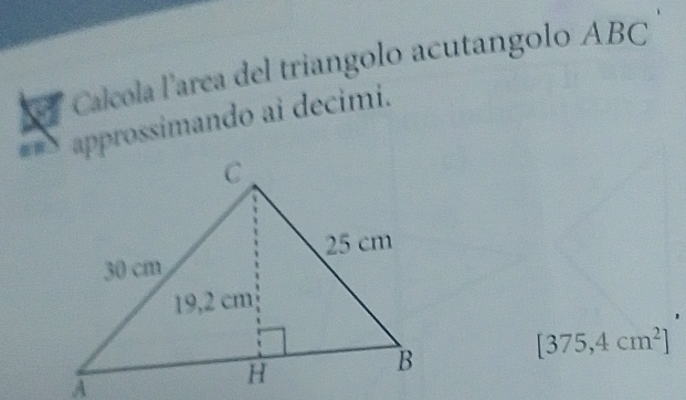 a Calcola l’area del triangolo acutangolo ABC
#= approssimando ai decimi.
[375,4cm^2]