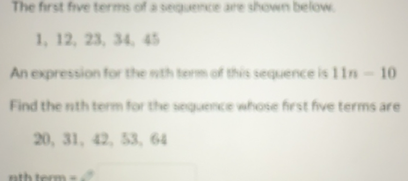 Solved: The first five terms of a sequence are shown below. 1, 12, 23 ...