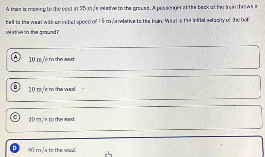 Solved: A train is moving to the east at 25 m/s relative to the ground ...