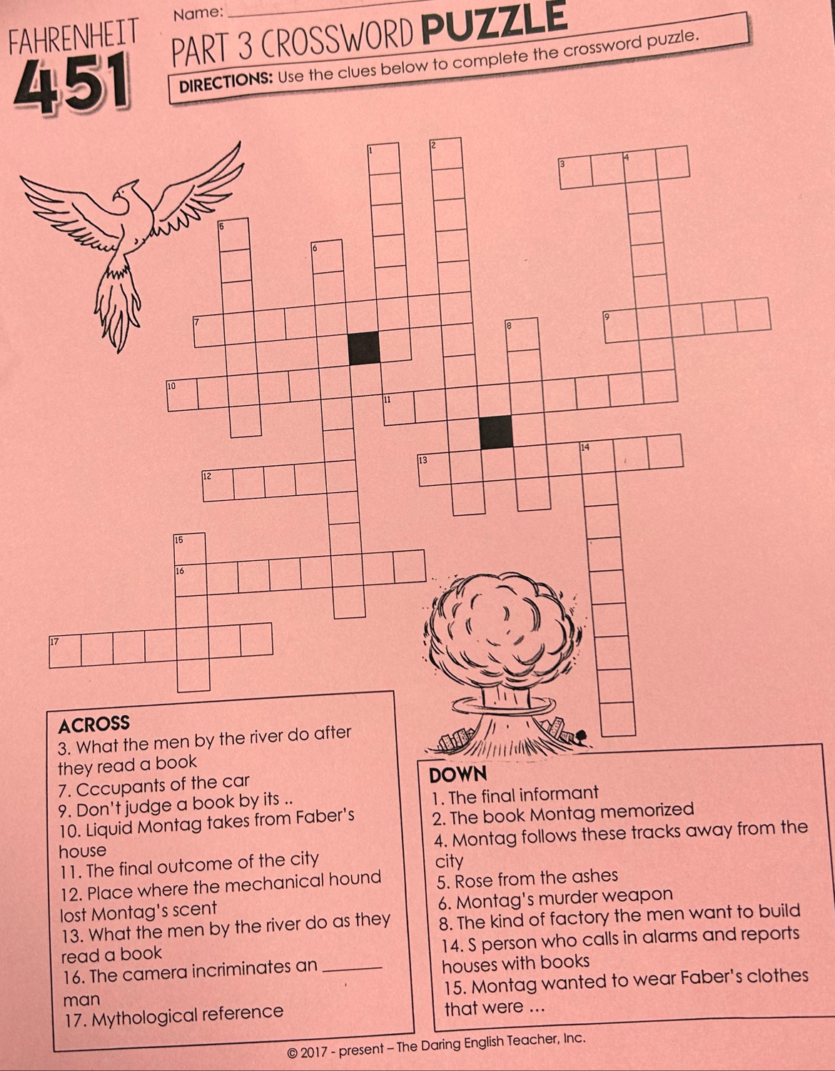 Solved: FAHRENHEIT Name: PART 3 CROSSWORD PUZZLE 451 DIRECTIONS: Use ...