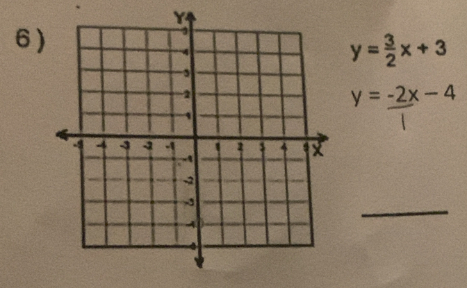 y= 3/2 x+3
y=-2x-4
_