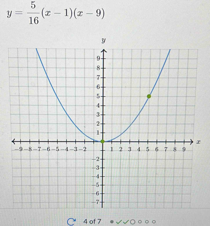 y= 5/16 (x-1)(x-9)
4 of 7