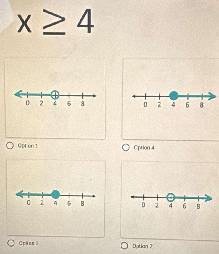 x≥ 4

Option 1 Option 4

Option 3 Option 2