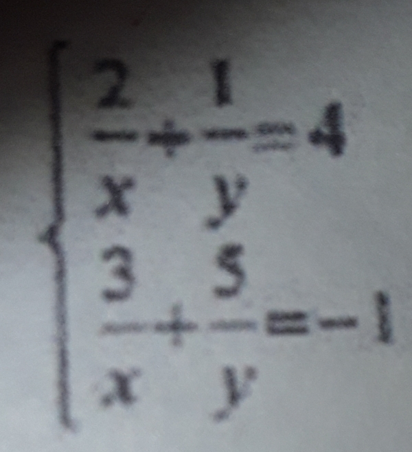  2/x + 1/y =4
 3/x + 5/y =-1