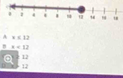 A x≤ 12
B x<12</tex>
12
D 12