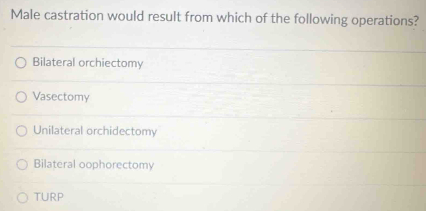 Solved: Male castration would result from which of the following ...