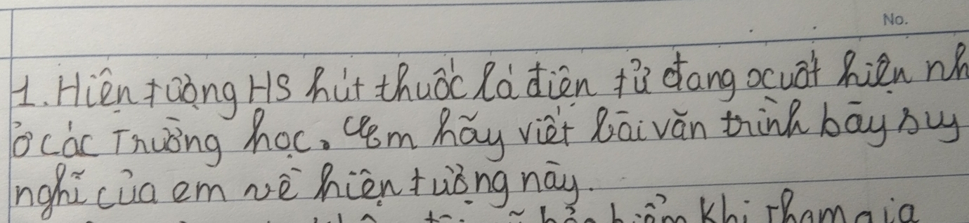 Hién +Qòng HS hut thuōc Ràdiòn fù dang ocuat hiān n 
cac Thuóng hoc, cem hǎy viei Rāi vàān think bāy bu 
nghicia em vè nièn twǒng nay. 
L:amm Khi rhamaia