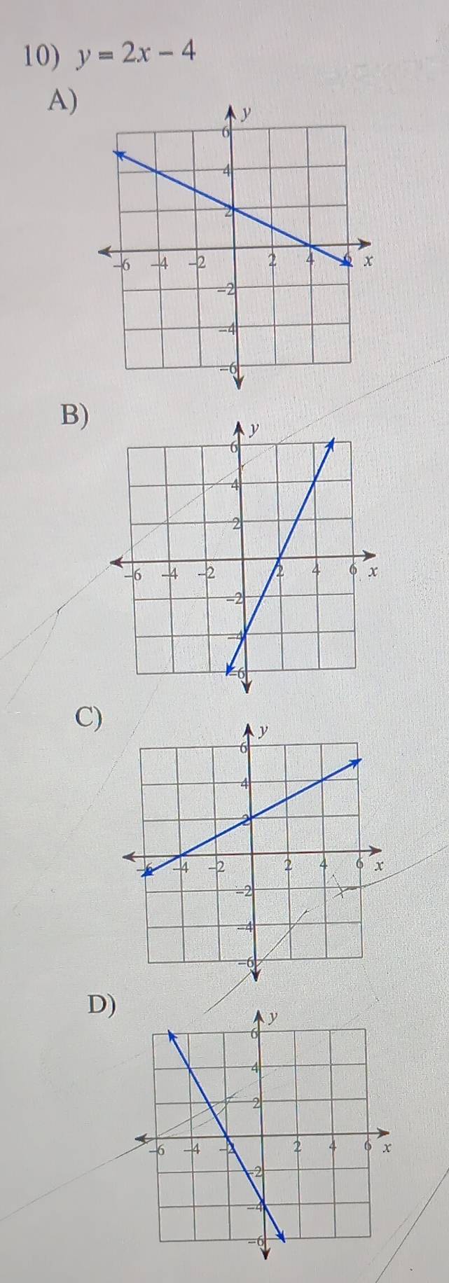 y=2x-4
A) 
B) 
C) 
D)