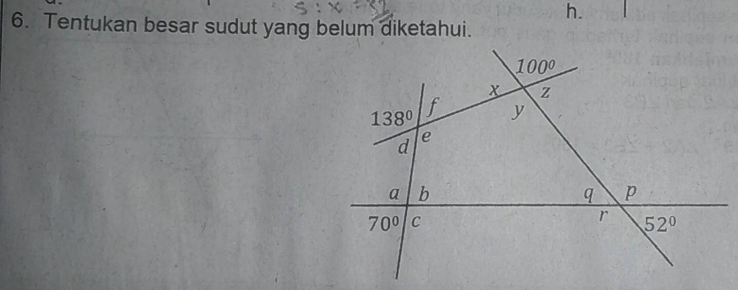 Tentukan besar sudut yang belum diketahui.