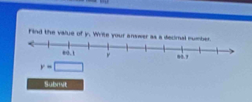 Find the value of y. Write your answer as a decimal number.
y=□
Submit