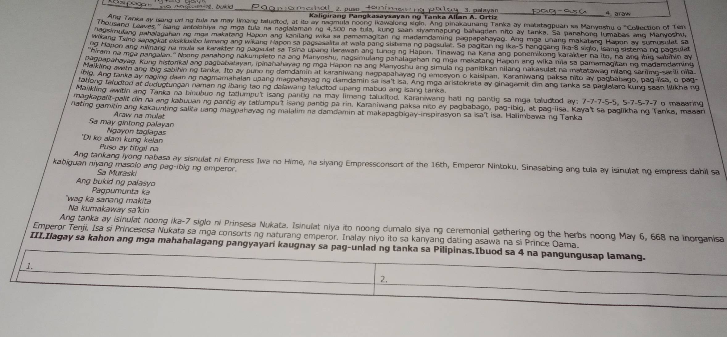 Solved: uspaga Kaligirang Pangkasaysayan ng Tanka Allan 4. araw Ang ...