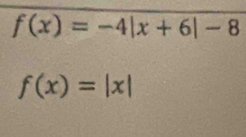 f(x)=-4|x+6|-8
f(x)=|x|