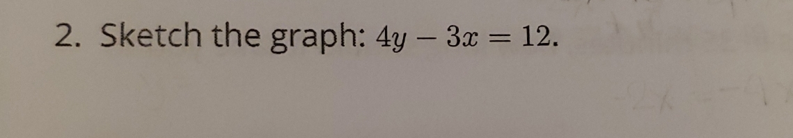 Sketch the graph: 4y-3x=12.