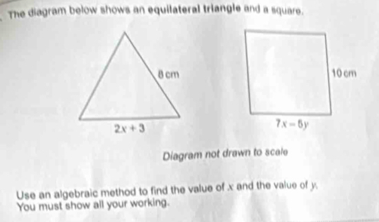 Solved: The diagram below shows an equilateral triangle and a square ...