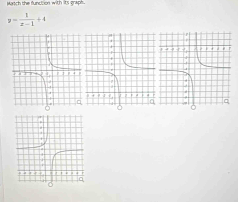 Match the function with its graph.
y= 1/x-1 +4