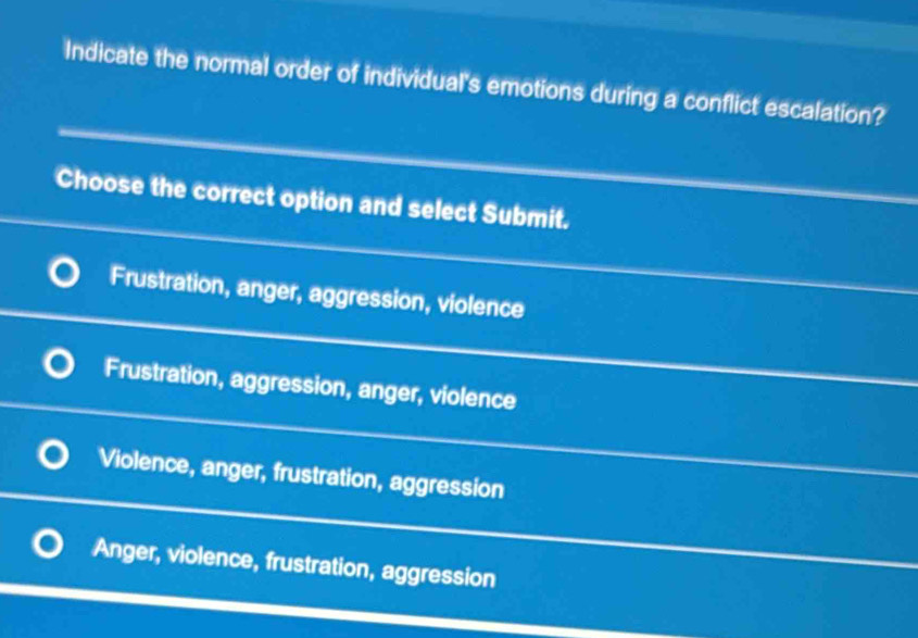 Solved: Indicate the normal order of individual's emotions during a ...