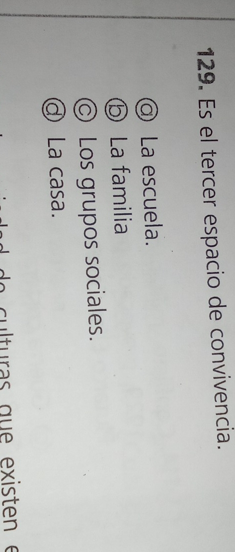 Es el tercer espacio de convivencia.
La escuela.
La familia
© Los grupos sociales.
La casa.