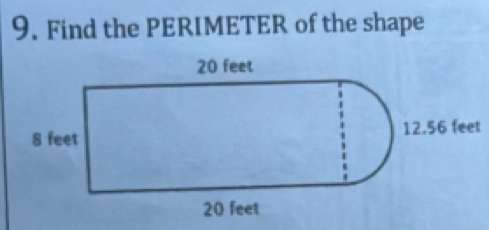 Find the PERIMETER of the shape 
t