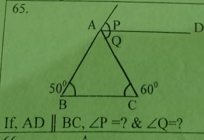 If, ADparallel BC,∠ P= ? & ∠ Q=