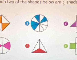 ich two of the shapes below are  2/5  shade
⑬
E