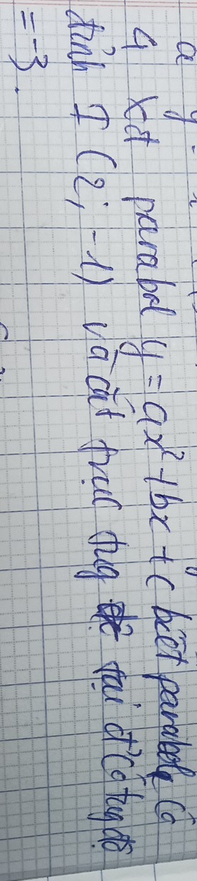 a d 
q xe parabal y=ax^2+bx+c beet parabel ca 
dinh I(2;-1) yá cat frul dug fai ocd tug
=-3.