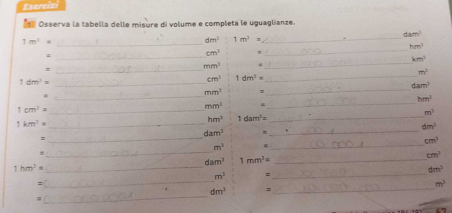 Risolto:Esercizi 1 Osserva la tabella delle misure di volume e completa ...