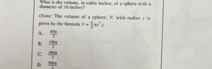 Solved: What is the volume, in cubic inches, of a sphere with a ...