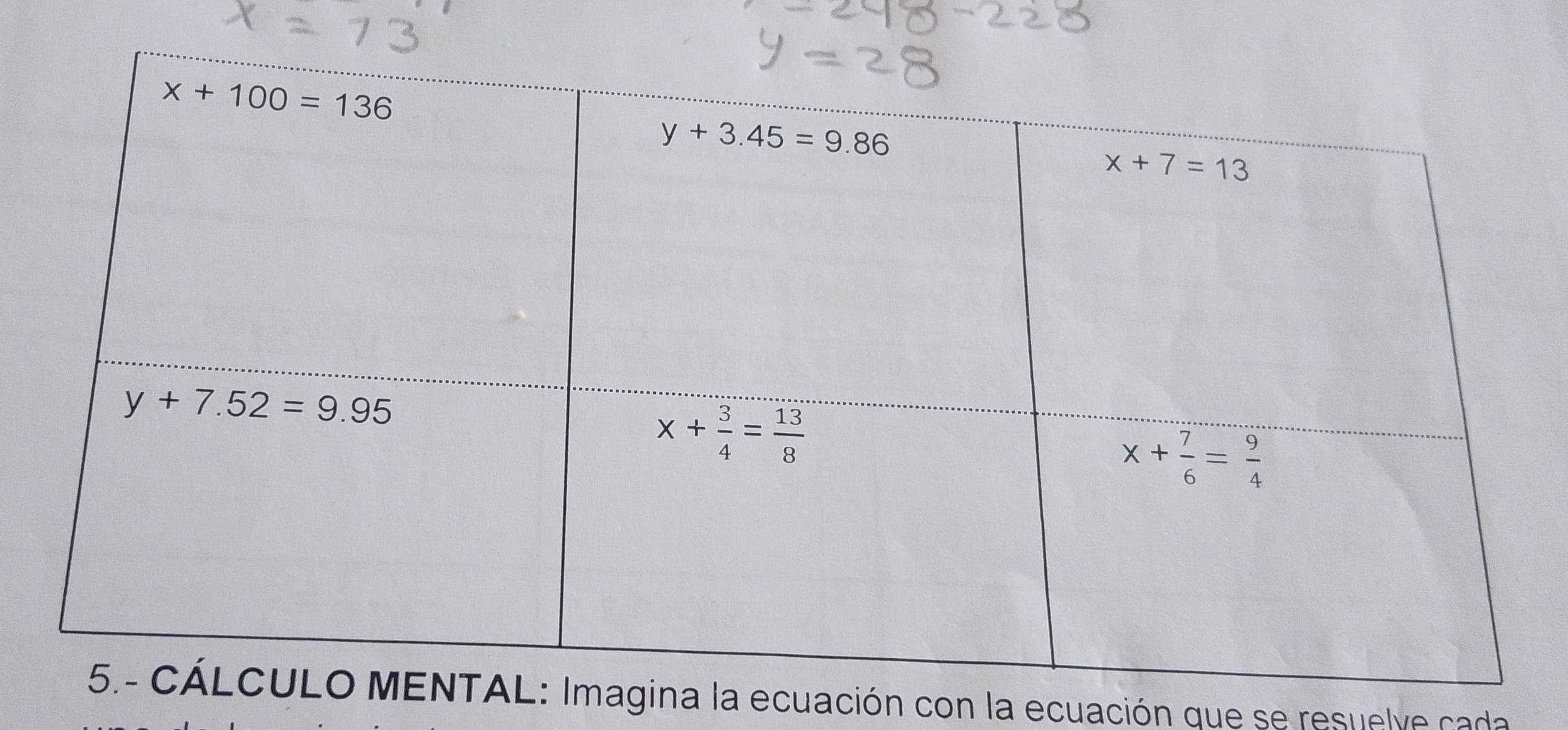 magina la ecuación con la ecuación que se resuelve cada