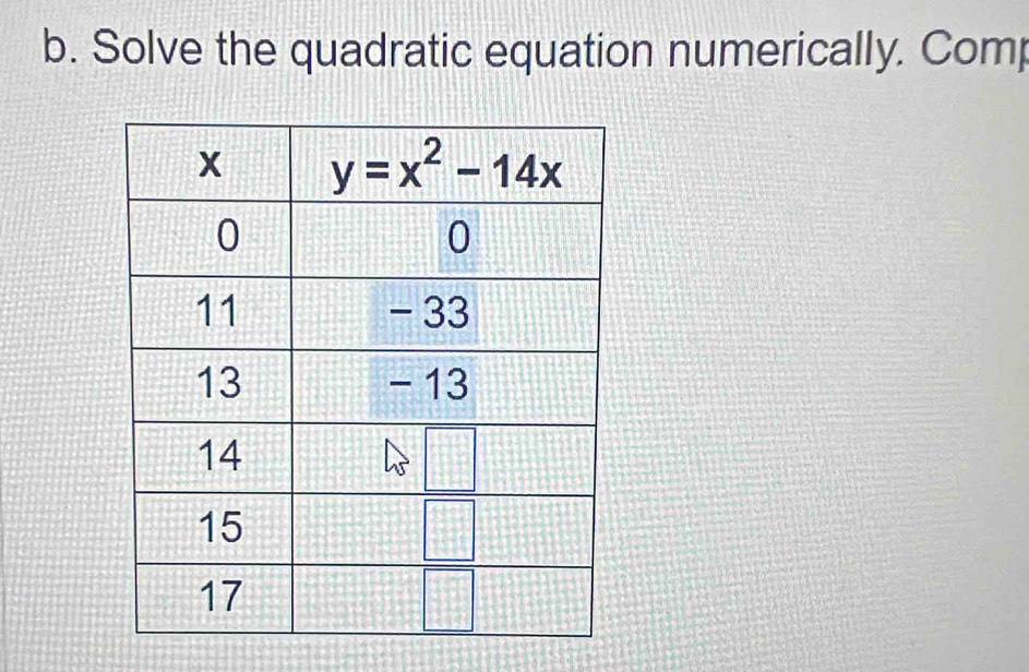 Solve the quadratic equation numerically. Comp