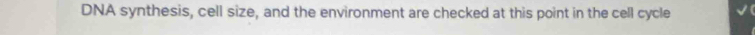 DNA synthesis, cell size, and the environment are checked at this point in the cell cycle