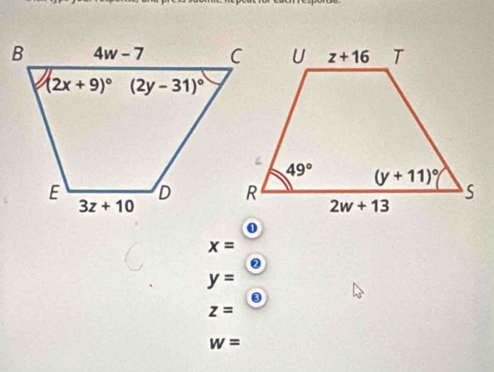 x=
②
y=
③
z=
w=