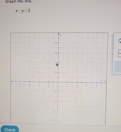 Graph the line.
x-y=2
Check