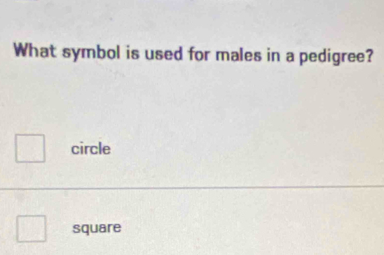 What symbol is used for males in a pedigree?
□ circle
square