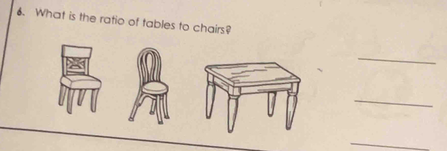 What is the ratio of tables to chairs? 
_ 
_ 
_