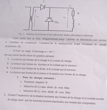 Solved: Fig. 1 : Schéma de principe d'un redresseur mono alternance à ...