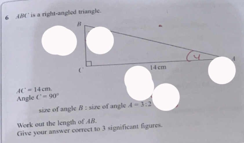 Solved: 6 ABC ' is a right-angled triangle. AC=14cm. Angle C=90° size ...