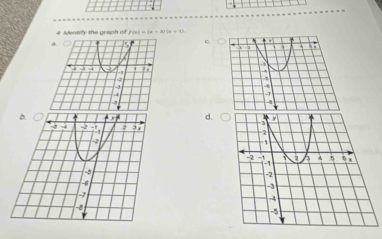 7 
4 Identify the graph of f(x)=(x-3)(x+1), 
C、 

d.