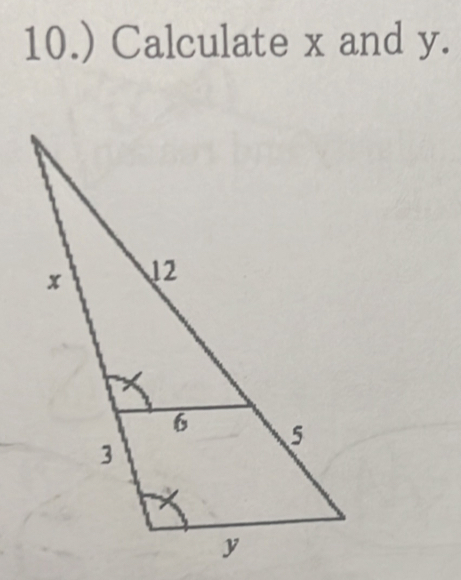 10.) Calculate x and y.