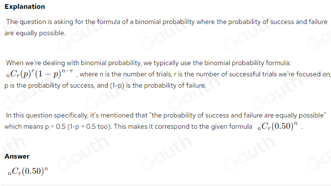 Solved: Match the description with the formula. a binomial probability ...