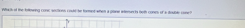 Which of the following conic sections could be formed when a plane infersects both cones of a double cone?