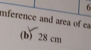 mference and area of ea 
(b) 28 cm