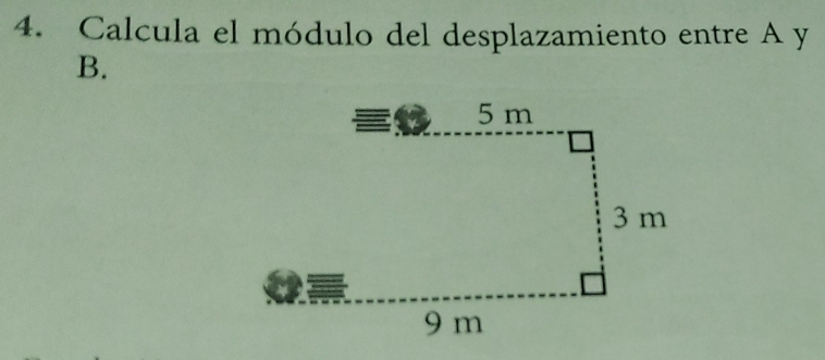 Calcula el módulo del desplazamiento entre A y
B.