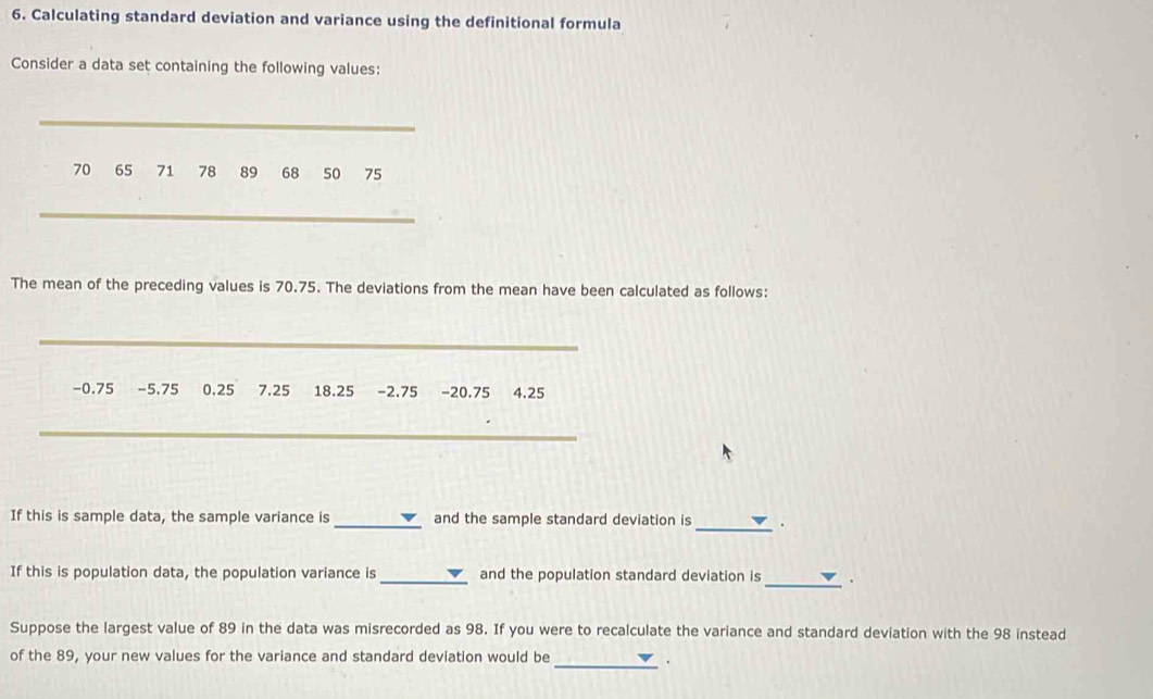Solved: Calculating standard deviation and variance using the ...